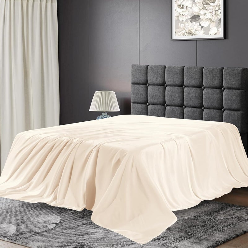 Siesta Zen شيت سرير مسطح كوين من قطن مصري 100% - سييستا زين 270x280 سم - ناعم للغاية بوزن 300 خيط، مقاوم للتلاشي والتجاعيد (كريم) - Image 2